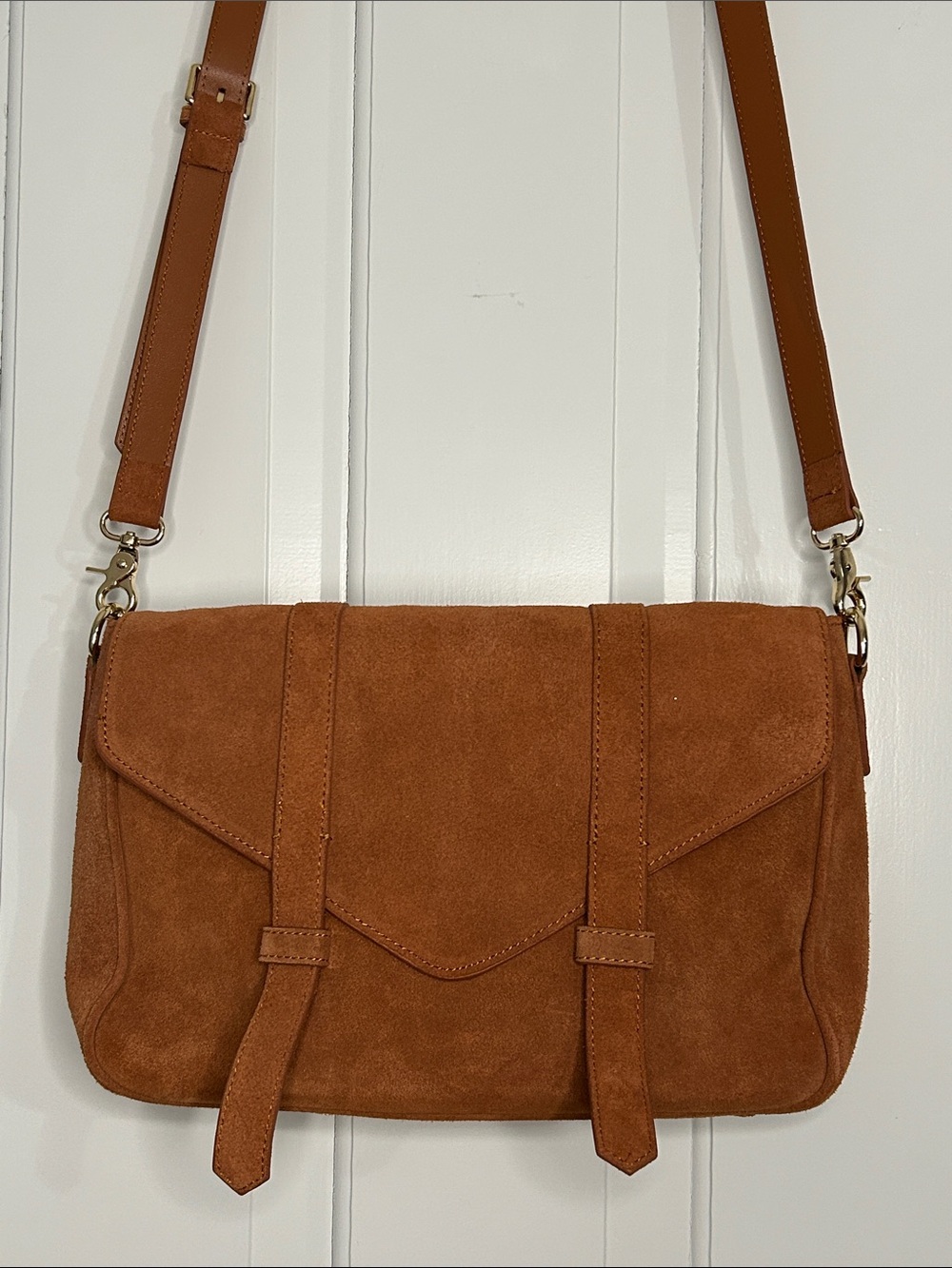 Suede Crossbody Satchel purse in Cognac Tan - Classic Everyday clean Style